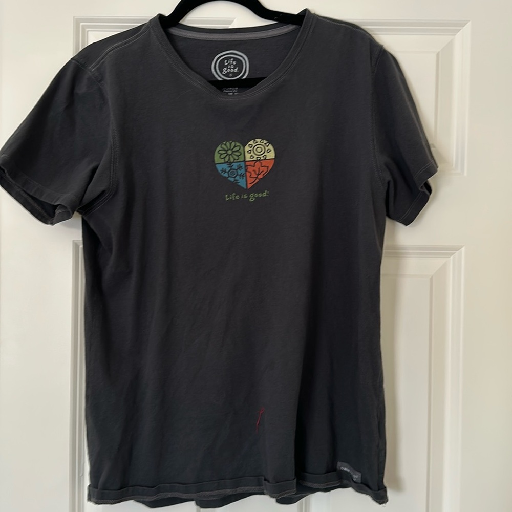 Women’s L Gray Life Is Good Short Sleeved Tee